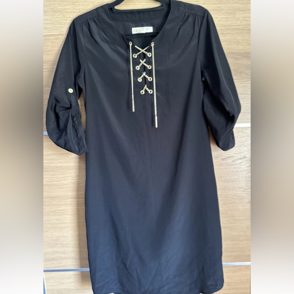 Michael Kors Black Long Sleeve Lace-Up Dress